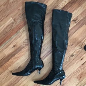 Thigh High Black Boots Kitten Heels